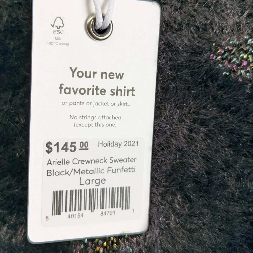 MARINE LAYER Arielle Black Metallic Funfetti Crew Neck Sweater Sz L NWT - Picture 9 of 11